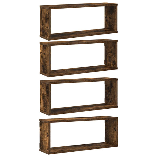 Wall Cube Shelves 4 pcs Smoked Oak 60x15x23 cm Engineered Wood Wall Cube Shelves 4 pcs Smoked Oak 60x15x23 cm Engineered Wood