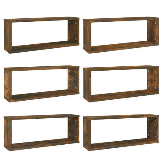 Wall Cube Shelves 6 pcs Smoked Oak 60x15x23 cm Engineered Wood Wall Cube Shelves 6 pcs Smoked Oak 60x15x23 cm Engineered Wood
