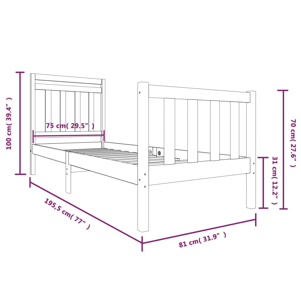Bed Frame without Mattress Black Small Single Solid Wood