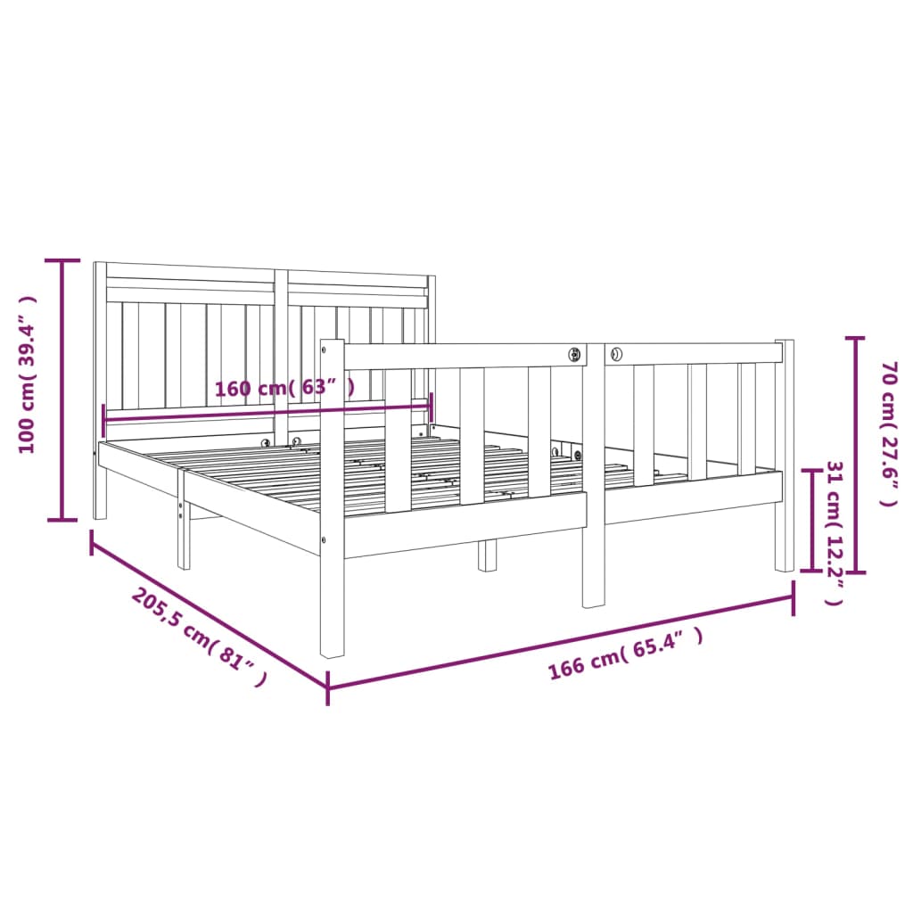 3100968 vidaXL Bed Frame without Mattress Solid Wood 160x200 cm (810092+814104)