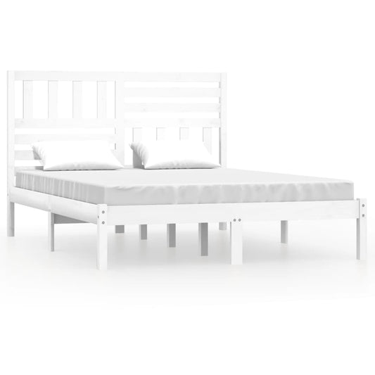 Bed Frame | White | Solid pinewood | 160x200 cm | Decorative Inlays Bed Frame | White | Solid pinewood | 160x200 cm | Decorative Inlays