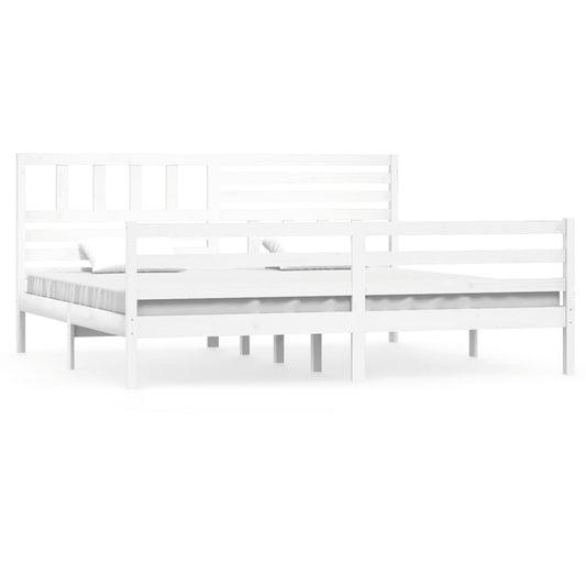 Bed Frame | White | Solid Pinewood | Double | Decorative Inlays Bed Frame | White | Solid Pinewood | Double | Decorative Inlays