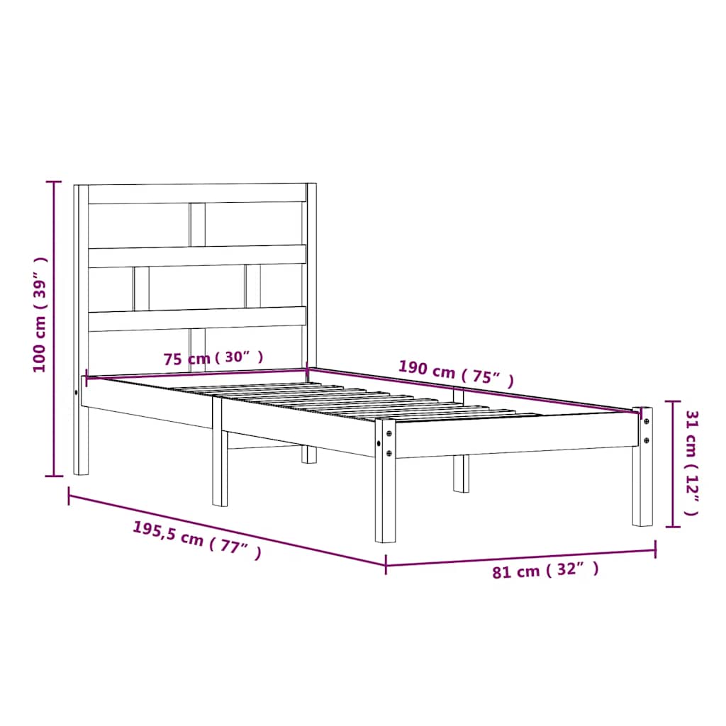 Bed Frame | Natural Wood | Solid Pinewood | Small Single | Modern