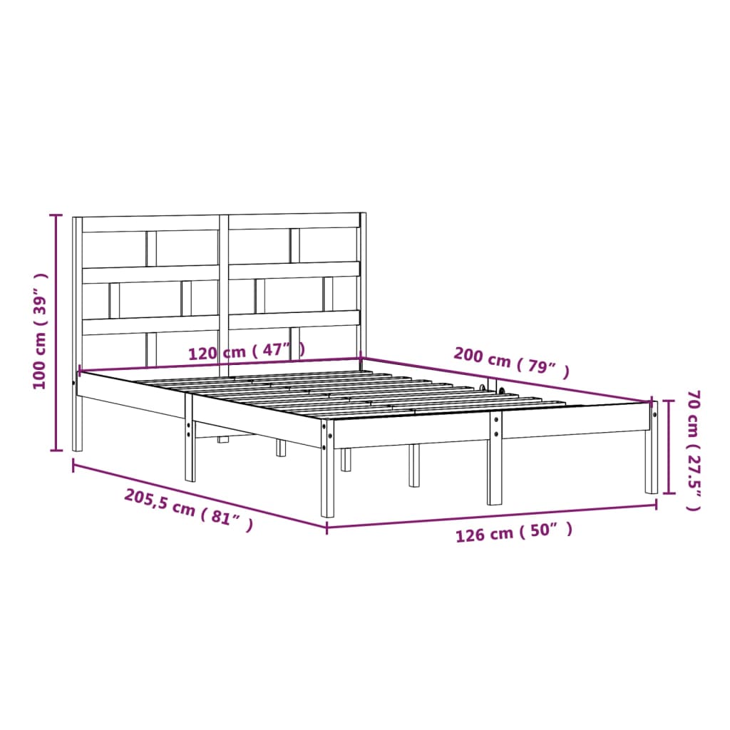 Bed Frame | White | Solid pine wood | 120 x 200 cm | Modern | Bed Frame