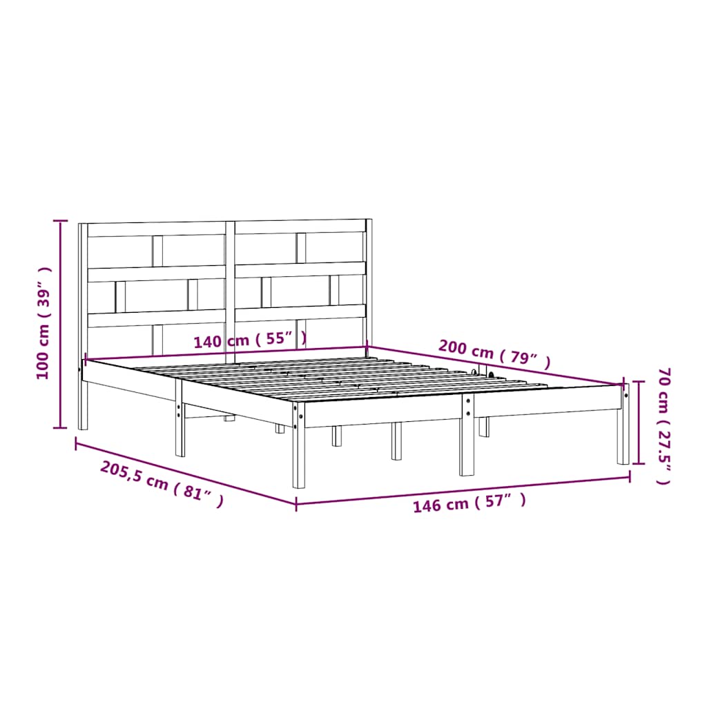 3101219 vidaXL Bed Frame without Mattress White Solid Wood 140x200 cm (810018+814195)