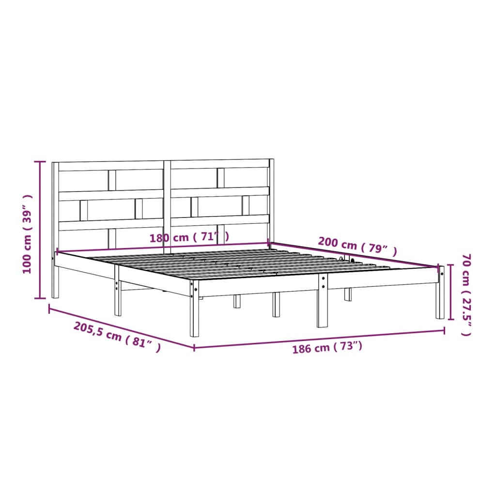 Bed Frame without Mattress White Super King Solid Wood