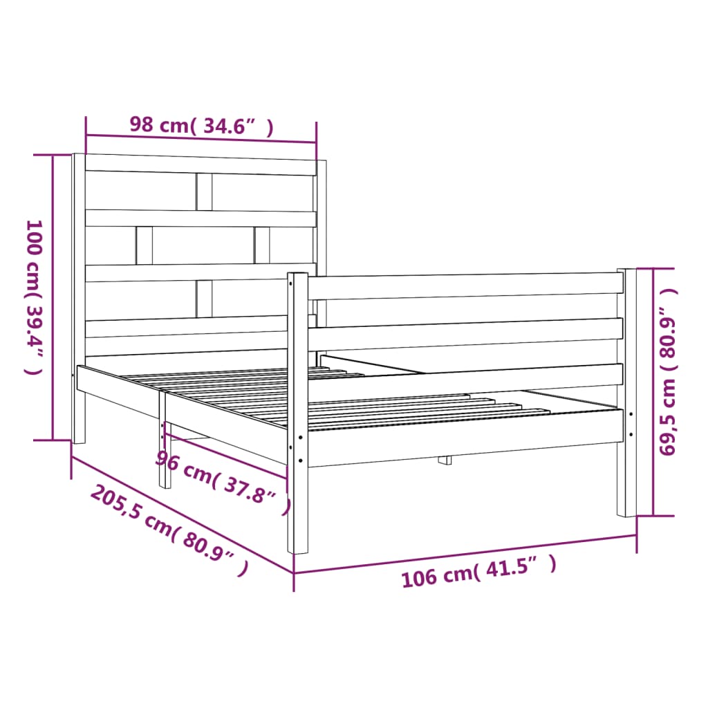 Bed Frame | Natural wood | Solid pine wood | Single | Durable | Bed Frame