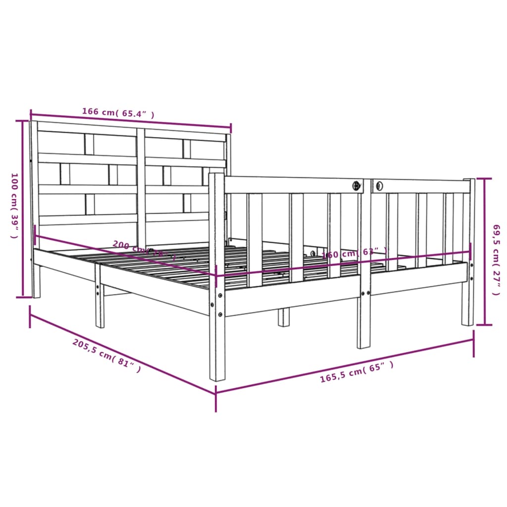 3101358 vidaXL Bed Frame without Mattress Solid Wood 160x200 cm (810092+814204)