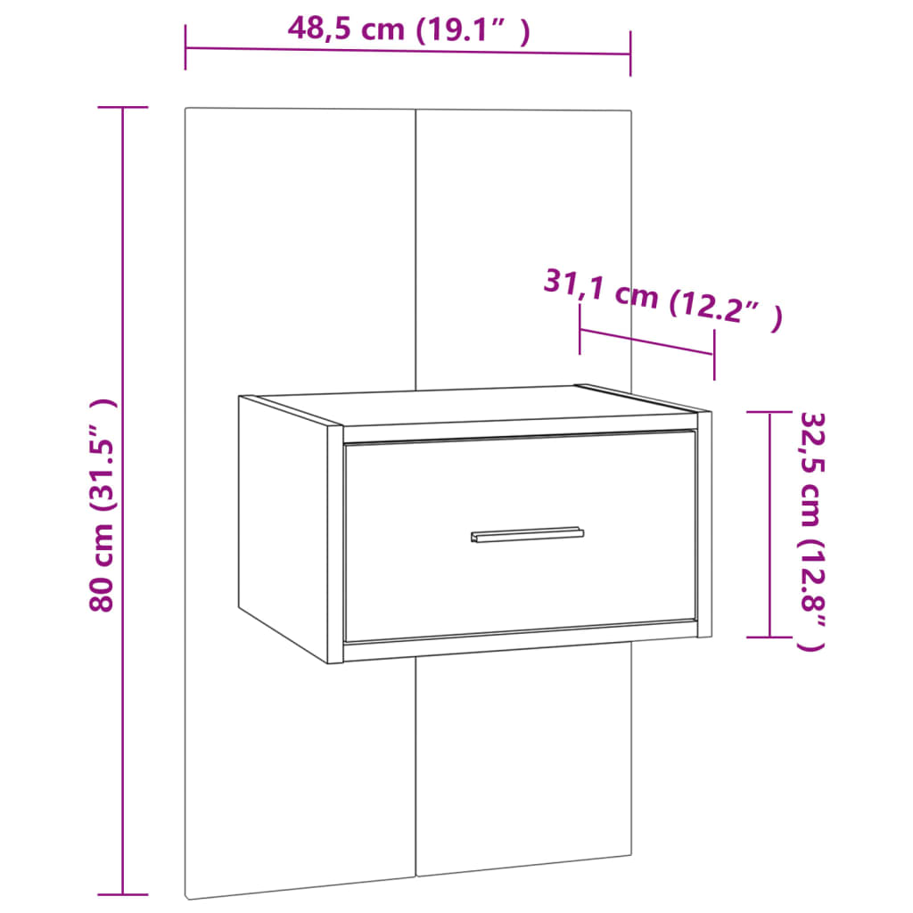 810971 vidaXL Wall-mounted Bedside Cabinet White
