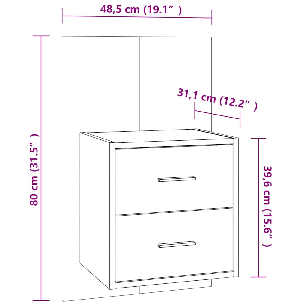 810990 vidaXL Wall-mounted Bedside Cabinets 2 pcs White
