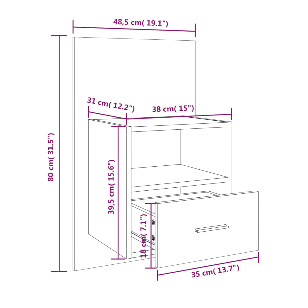 811008 vidaXL Wall-mounted Bedside Cabinets 2 pcs White