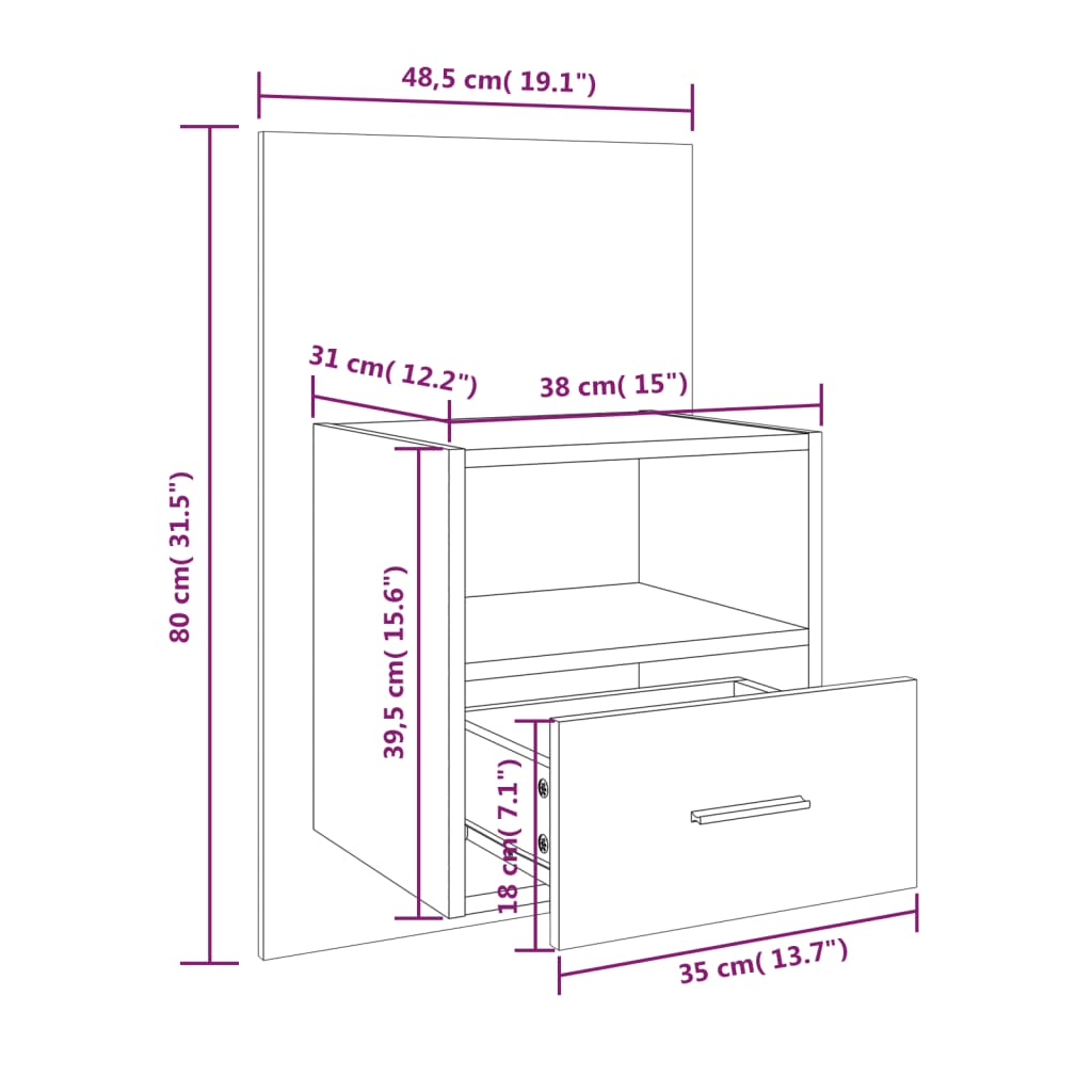 811015 vidaXL Wall-mounted Bedside Cabinet Concrete Grey