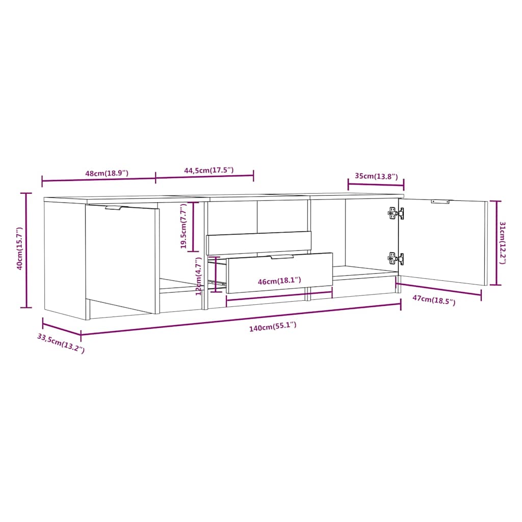 TV Cabinet Concrete Grey 140x35x40 cm Engineered Wood