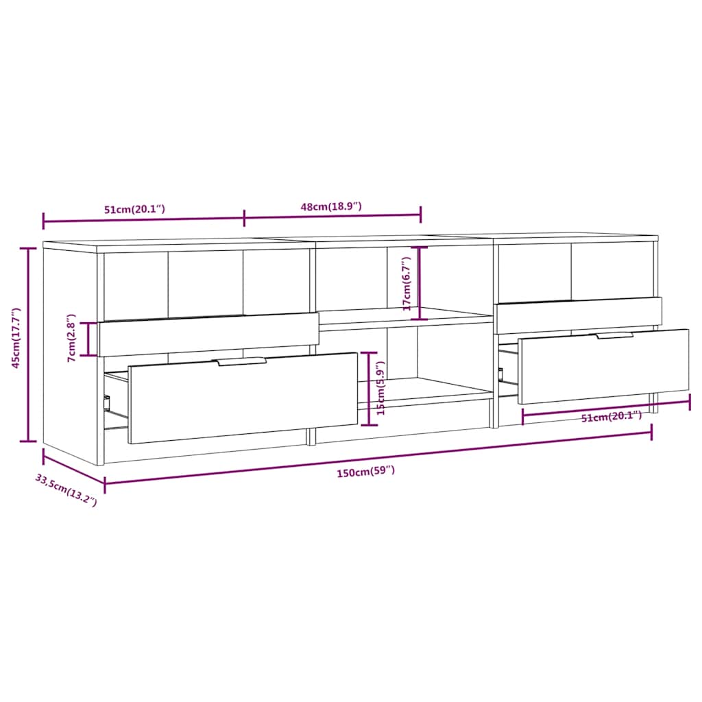 TV Cabinet Concrete Grey 150x33.5x45 cm Engineered Wood