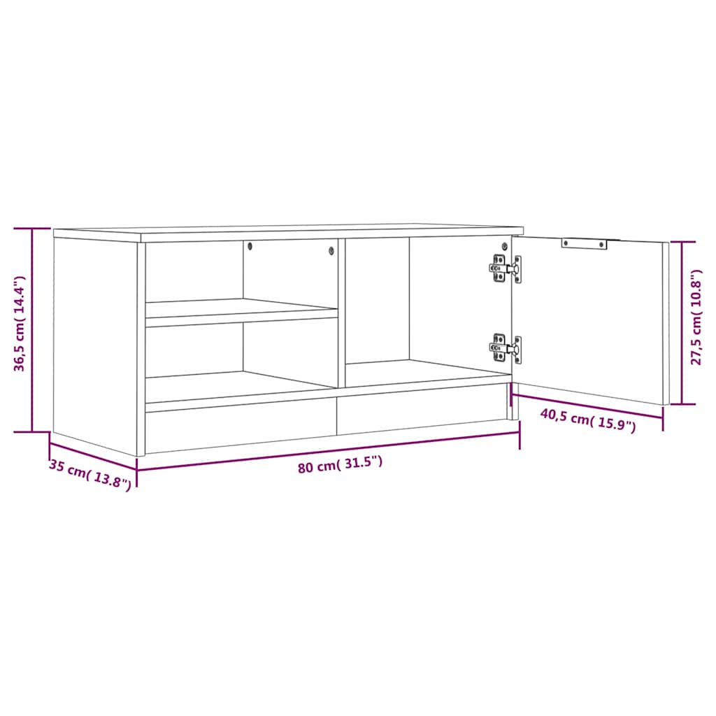 TV Cabinet White 80x35x36,5 cm Engineered Wood