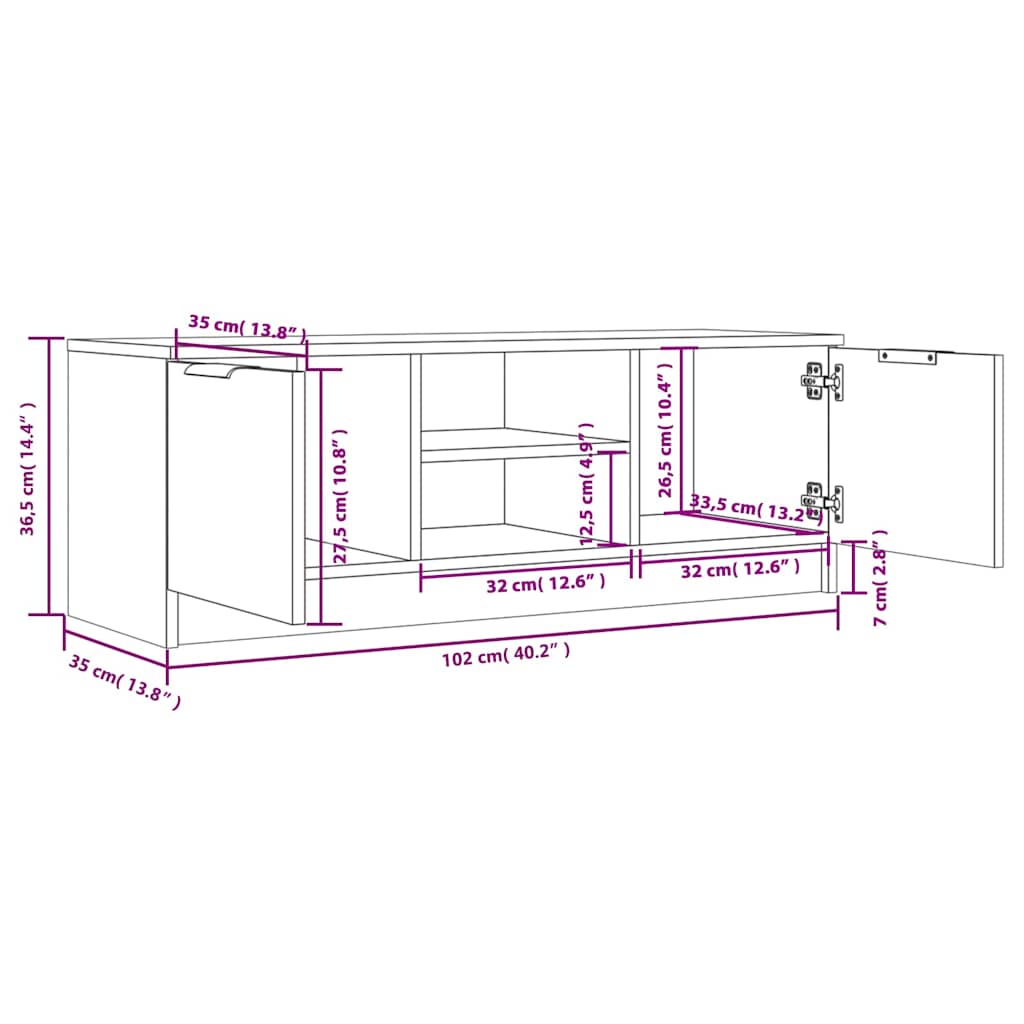 TV Cabinet White 102x35x36,5 cm Engineered Wood