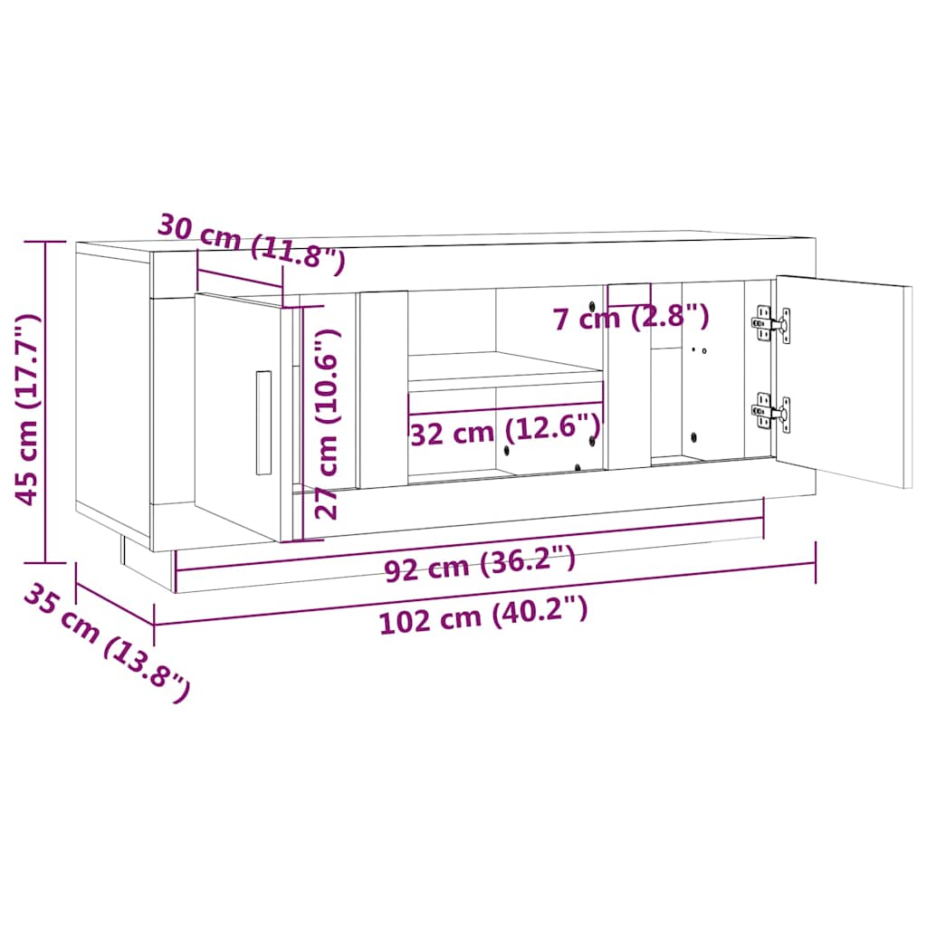 TV Cabinet White 102x35x45 cm Engineered Wood