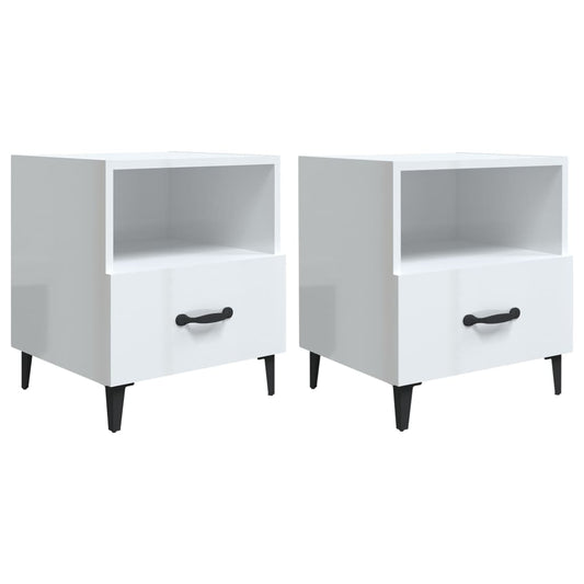 Bedside Cabinets 2 pcs High Gloss White Engineered Wood Bedside Cabinets 2 pcs High Gloss White Engineered Wood