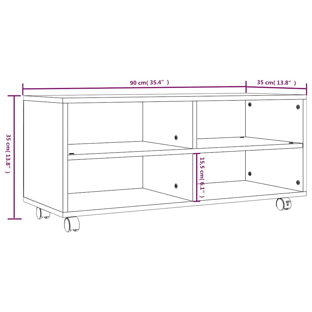 TV Cabinet with Castors Smoked Oak 90x35x35 cm Engineered Wood