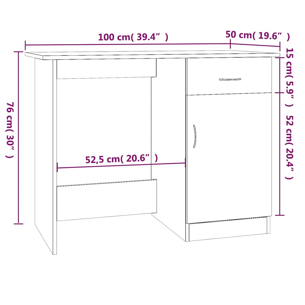 Desk Grey Sonoma 100x50x76 cm Engineered Wood