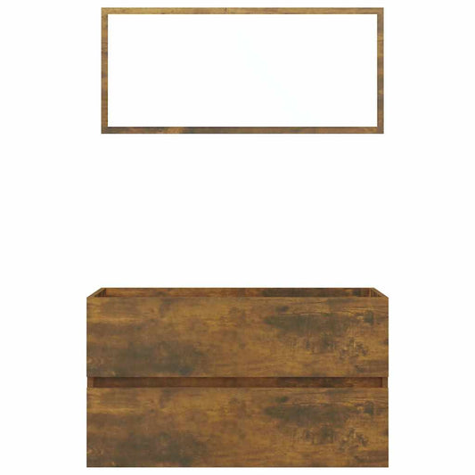 2 Piece Bathroom Furniture Set Smoked Oak Engineered Wood 2 Piece Bathroom Furniture Set Smoked Oak Engineered Wood