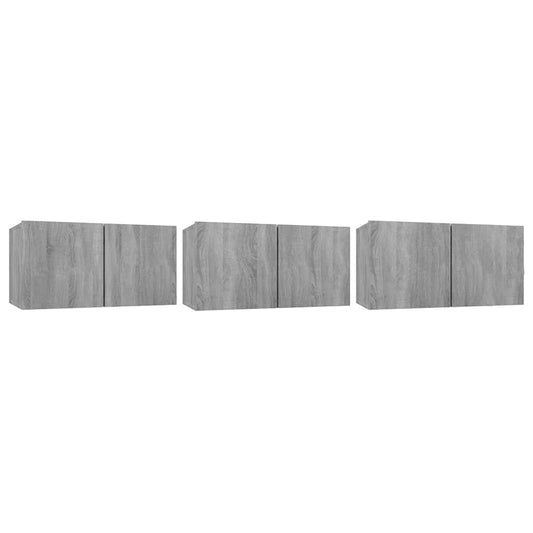 TV Cabinet Set Wall-mounted 3 pcs Grey Engineered Wood TV Cabinet Set Wall-mounted 3 pcs Grey Engineered Wood