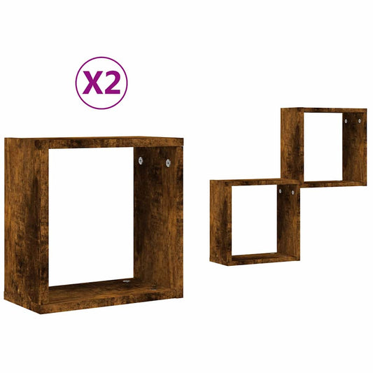 Wall Cube Shelves 2 pcs Smoked Oak 30x15x30 cm Wall Cube Shelves 2 pcs Smoked Oak 30x15x30 cm