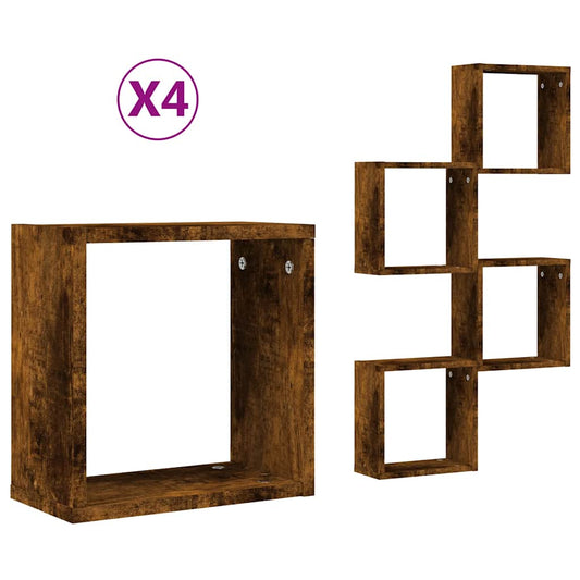 Wall Cube Shelves 4 pcs Smoked Oak 30x15x30 cm Wall Cube Shelves 4 pcs Smoked Oak 30x15x30 cm