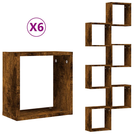 Wall Cube Shelves 6 pcs Smoked Oak 30x15x30 cm Wall Cube Shelves 6 pcs Smoked Oak 30x15x30 cm
