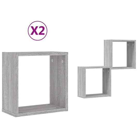 Wall Cube Shelves 2 pcs Grey Sonoma 30x15x30 cm Wall Cube Shelves 2 pcs Grey Sonoma 30x15x30 cm