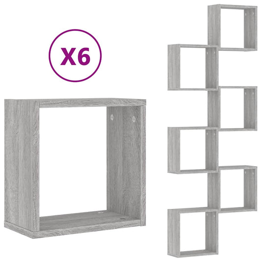 Wall Cube Shelves 6 pcs Grey Sonoma 30x15x30 cm Wall Cube Shelves 6 pcs Grey Sonoma 30x15x30 cm