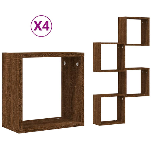 Wall Cube Shelves 4 pcs Brown Oak 30x15x30 cm Wall Cube Shelves 4 pcs Brown Oak 30x15x30 cm