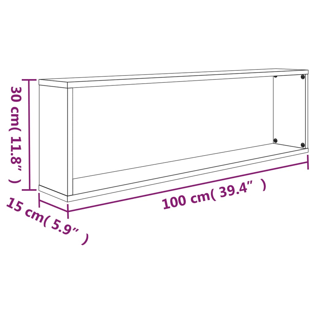 Wall Cube Shelves 2 pcs Smoked Oak 100x15x30 cm Engineered Wood