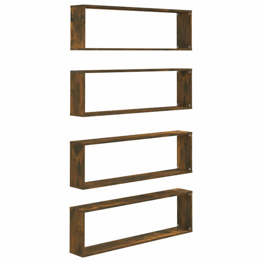 Wall Cube Shelves 4 pcs Smoked Oak 100x15x30 cm Engineered Wood Wall Cube Shelves 4 pcs Smoked Oak 100x15x30 cm Engineered Wood