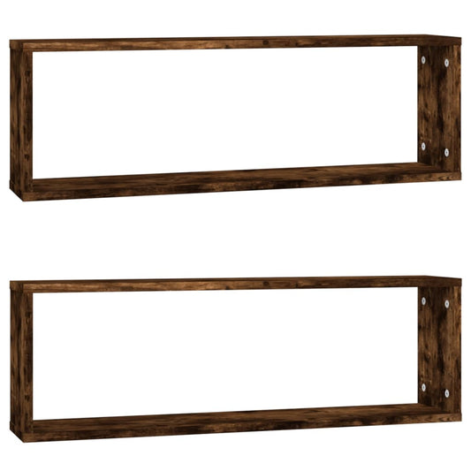Wall Cube Shelves 2 pcs Smoked Oak 80x15x26.5 cm Engineered Wood Wall Cube Shelves 2 pcs Smoked Oak 80x15x26.5 cm Engineered Wood