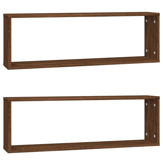 Wall Cube Shelves 2 pcs Brown Oak 80x15x26.5 cm Engineered Wood Wall Cube Shelves 2 pcs Brown Oak 80x15x26.5 cm Engineered Wood