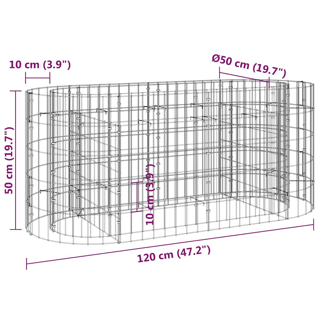 152024 vidaXL Gabion Raised Bed Galvanised Iron 120x50x50 cm