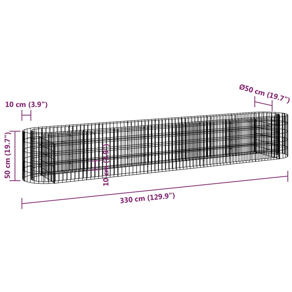 152027 vidaXL Gabion Raised Bed Galvanised Iron 330x50x50 cm