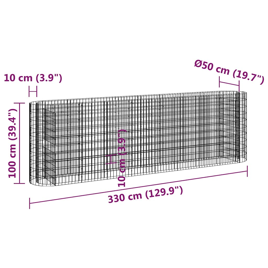 152035 vidaXL Gabion Raised Bed Galvanised Iron 330x50x100 cm