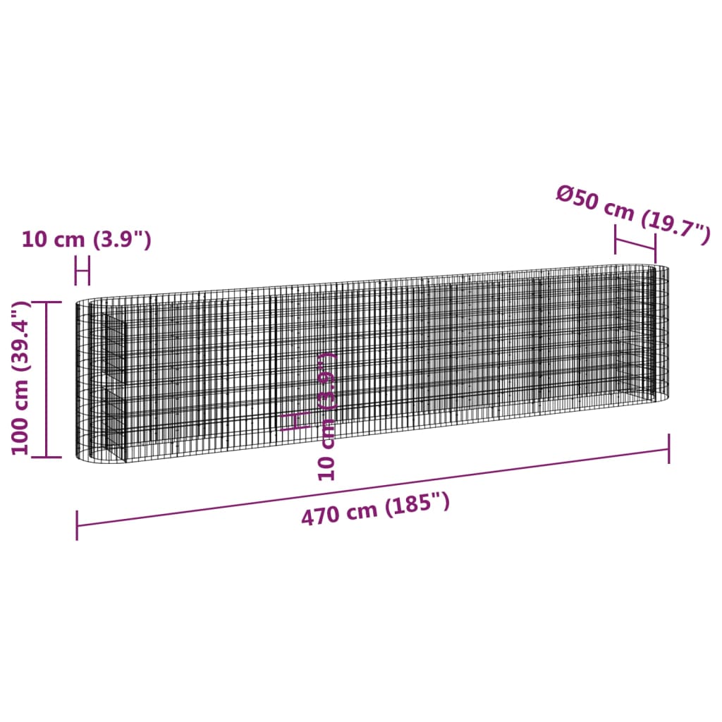 152037 vidaXL Gabion Raised Bed Galvanised Iron 470x50x100 cm