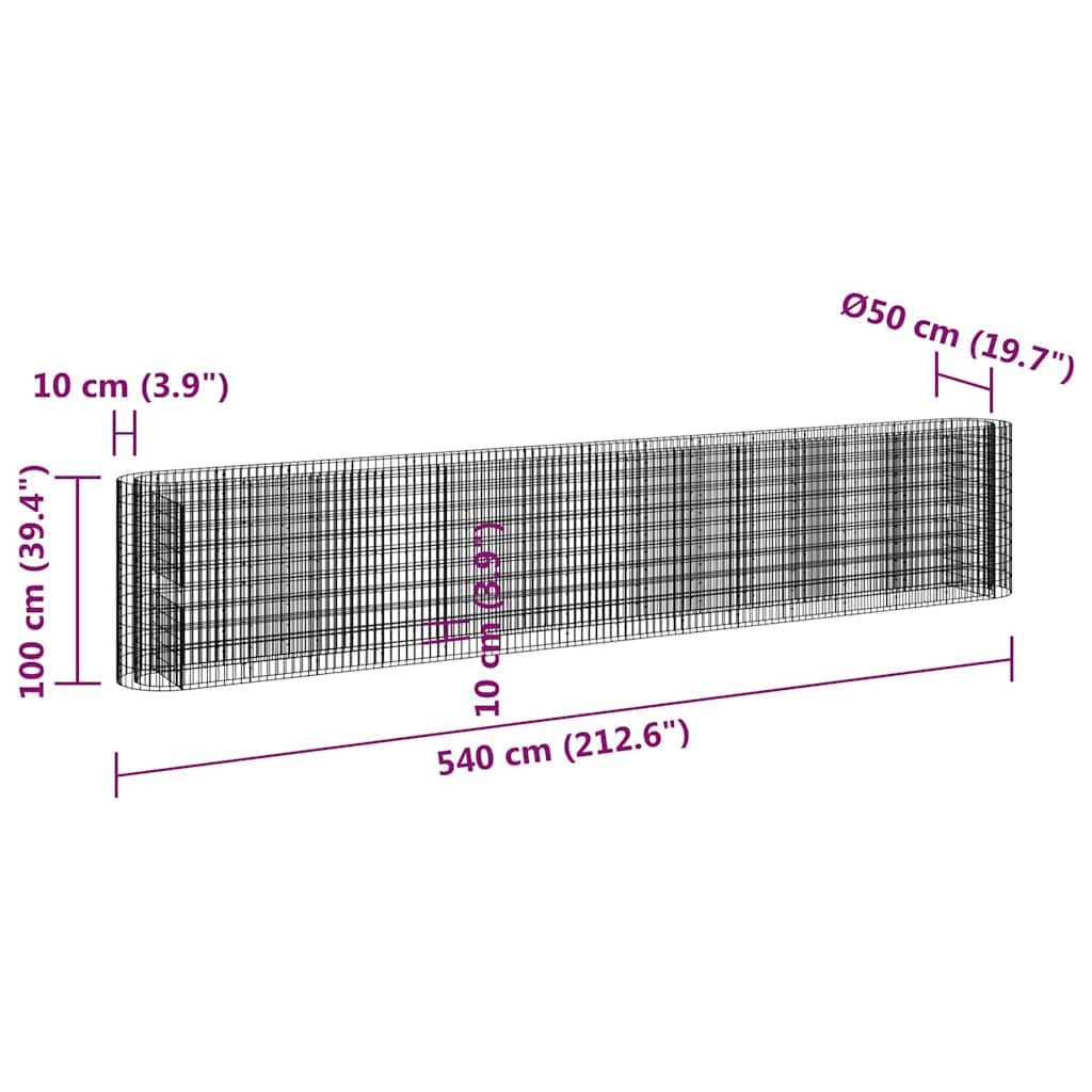152038 vidaXL Gabion Raised Bed Galvanised Iron 540x50x100 cm