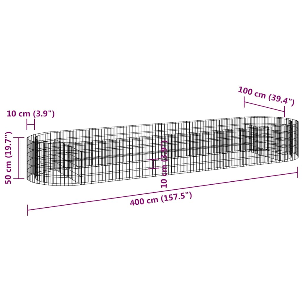 152042 vidaXL Gabion Raised Bed Galvanised Iron 400x100x50 cm
