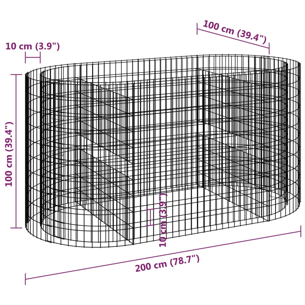 152045 vidaXL Gabion Raised Bed Galvanised Iron 200x100x100 cm