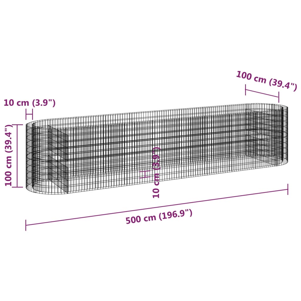 152048 vidaXL Gabion Raised Bed Galvanised Iron 500x100x100 cm