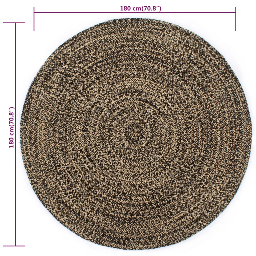 Handmade Rug Jute Black and Brown 180 cm