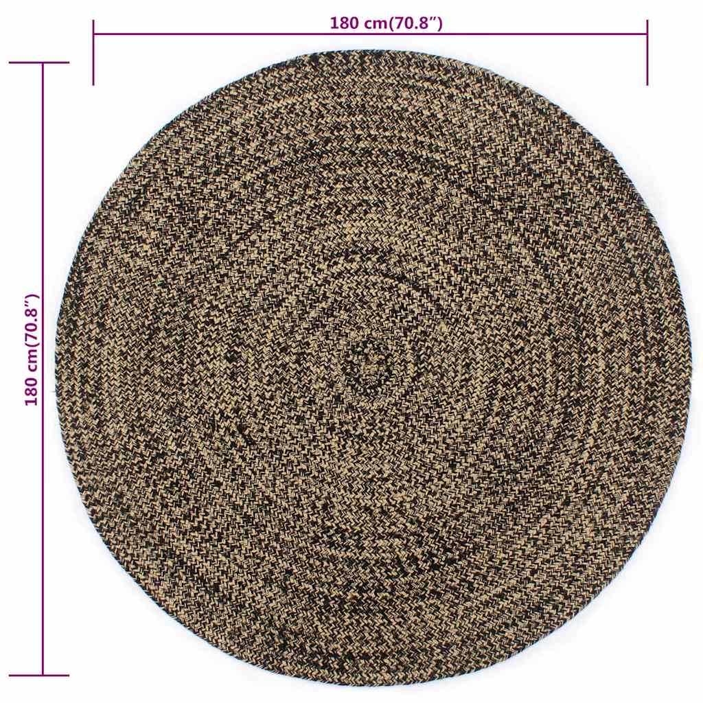 Handmade Rug Jute Black and Brown 180 cm