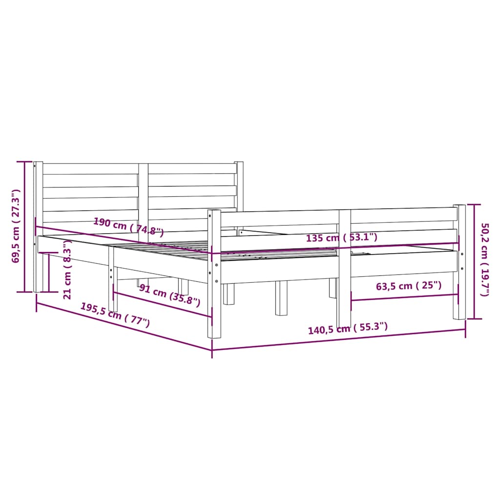Bed Frame without Mattress White Solid Wood 135x190 cm Double