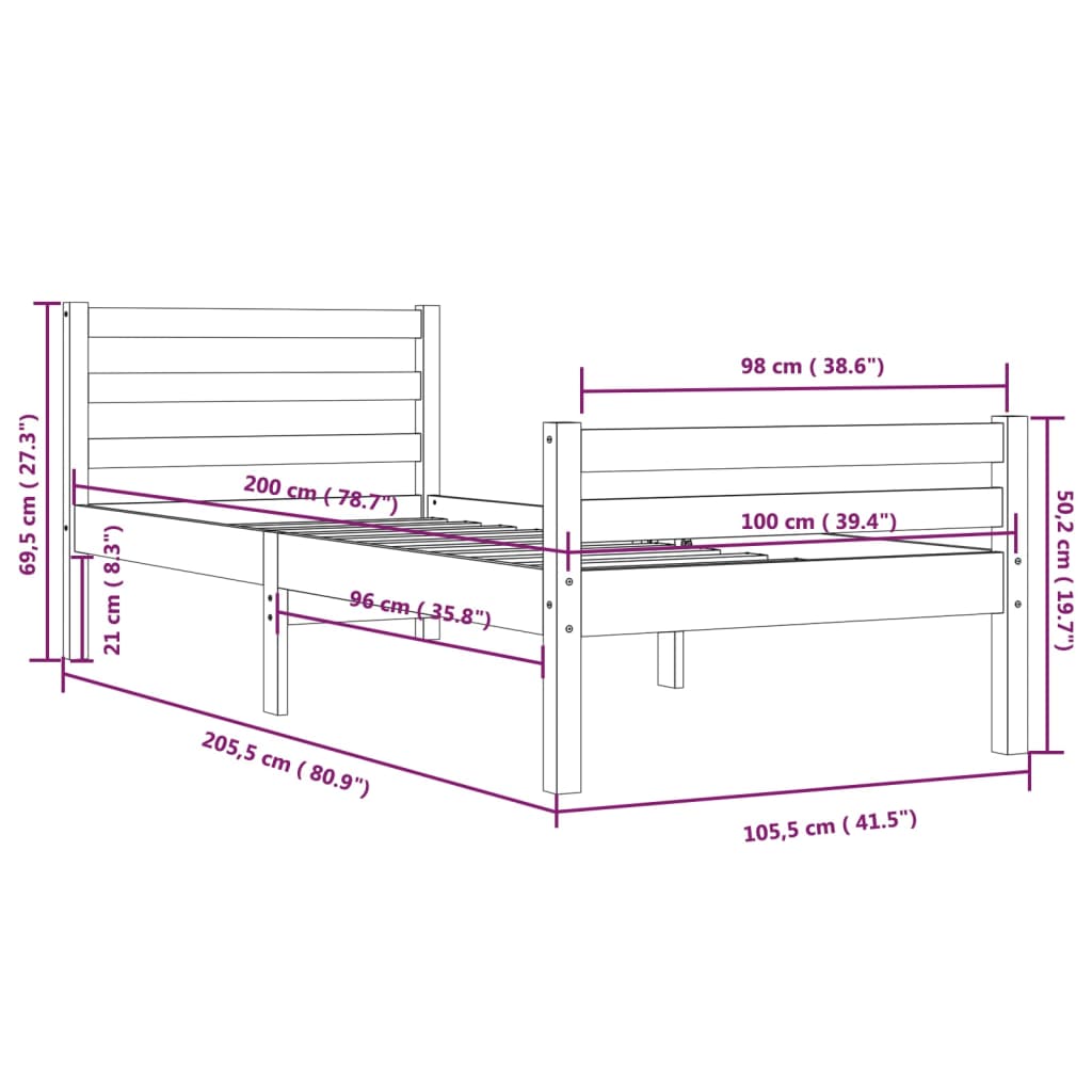 Bed Frame | White | Solid pine wood, Plywood | Single | Durable