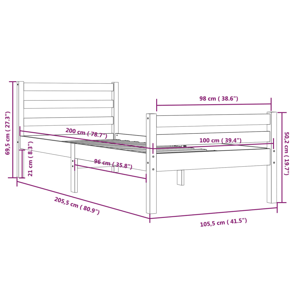 Bed Frame | Grey | Solid pine wood, Plywood slats | Single size | Durable