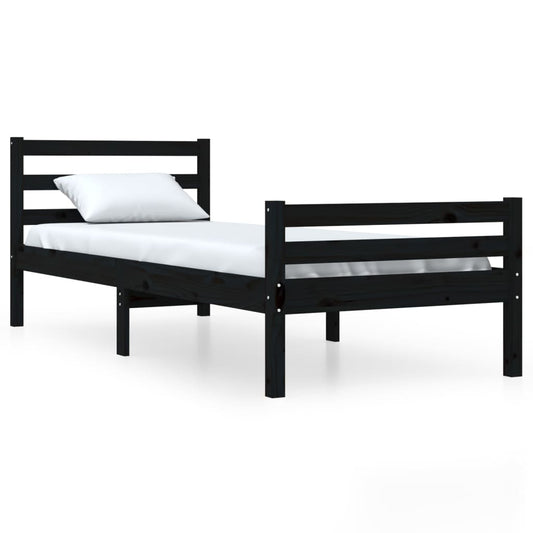 Bed Frame | Black | Solid Pine Wood, Plywood | Single | Durable Bed Frame | Black | Solid Pine Wood, Plywood | Single | Durable